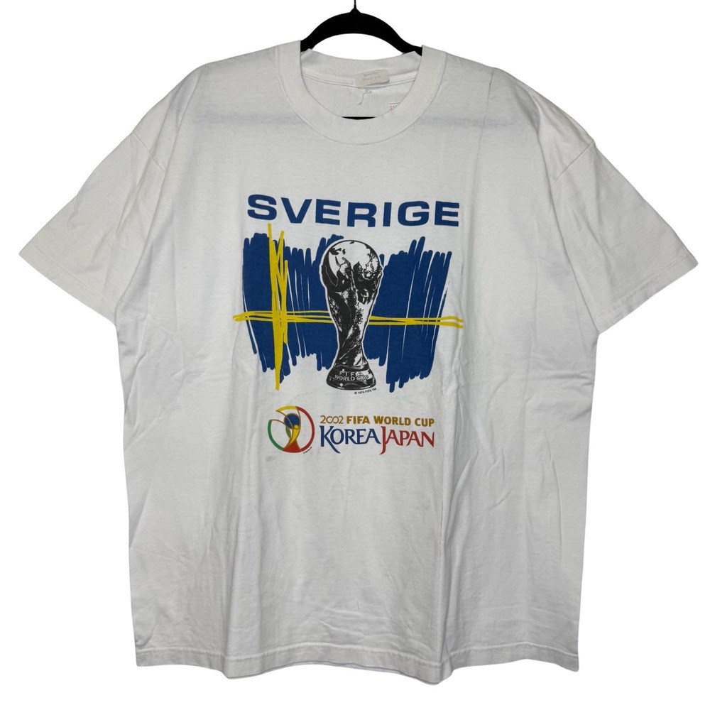 Vintage 2002 FIFA World Cup Sweden Sverige 90s 2000s T-Shirt White XL